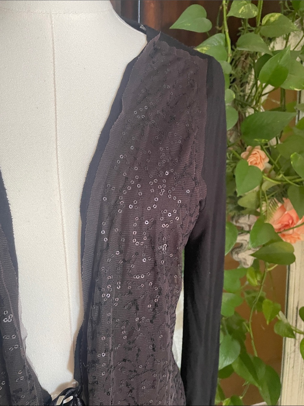 Chan Luu Made in India Sequin Mixed Media Duster Deep Purple Brown Large - Picture 4 of 13